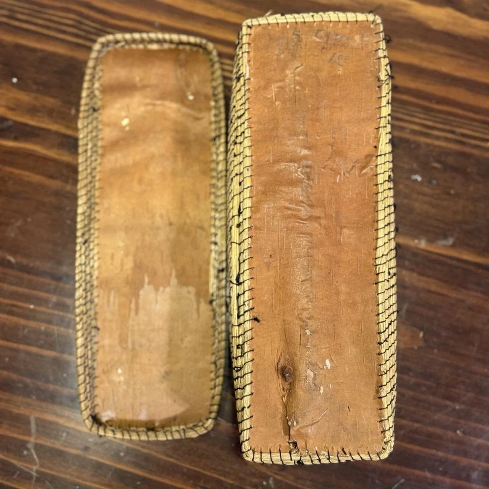 Hand Crafted North American‎ Native Birch Bark Covered Porcupine Quill Basket 9